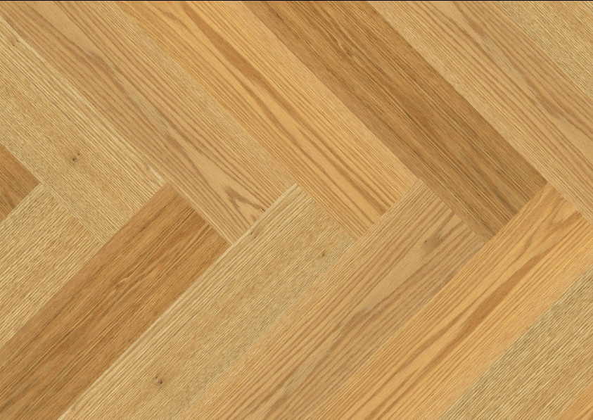 Close-up of Fusion Gentle Graze engineered oak hardwood flooring from Velvet Grove Herringbone collection showing wire-brushed texture, T&G joint, 4-3/4" wide plank detail. Available at Advanced Flooring Waterloo. 