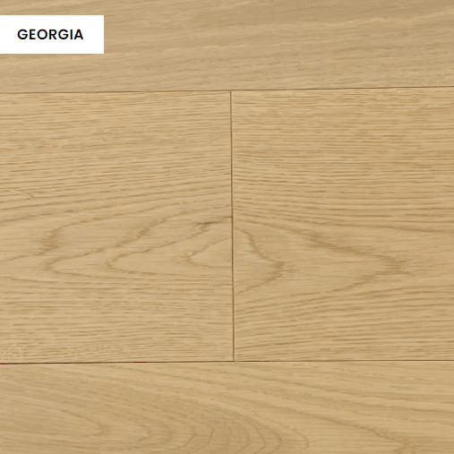 Close-up showing the texture and color of Georgia NAF engineered hardwood flooring.