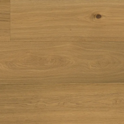 Wide plank Fuzion Beaux Arts white oak engineered hardwood with wire-brushed texture and natural wood grain finish.