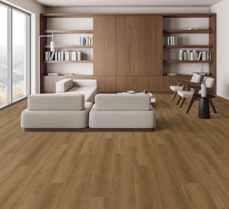 GRAINVIEW VSP7618 - Fuzion SmartDrop Elite Pro 5mm luxury vinyl plank flooring featuring wide 9 1/4 inch planks, embossed wood texture, and durable waterproof construction.