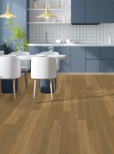 Gullwing engineered oak hardwood flooring from Outer Banks Elite collection installed in a modern room, featuring wide 6" x 3/4" planks, 3mm veneer layer. Canada-wide delivery available. 