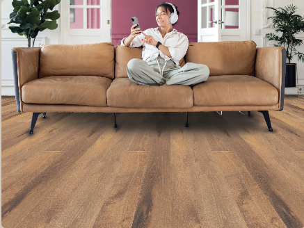 Gutenberg engineered oak hardwood flooring installed in a modern interior with wide 8 1/2 inch planks, from Fuzion’s Nouveau Renaissance Collection. Canada-wide delivery Available. 