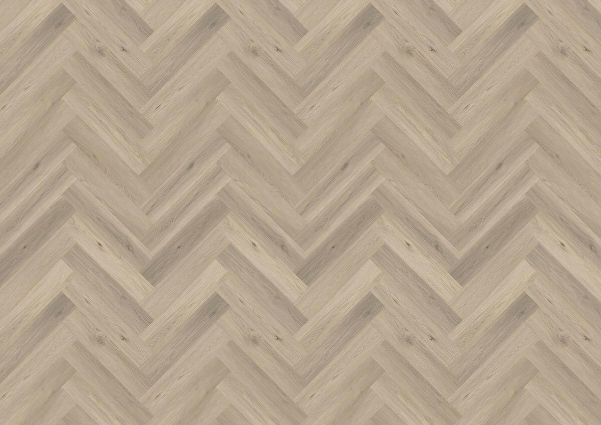 Close up of 7mm vinyl herringbone collection in the colour H02 SEASIDE MOTEL by Woden Flooring sold by Advanced Flooring in Kitchener-Waterloo.
