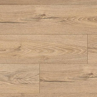 A close-up image of a brown waterproof laminate floor with a wood grain pattern.