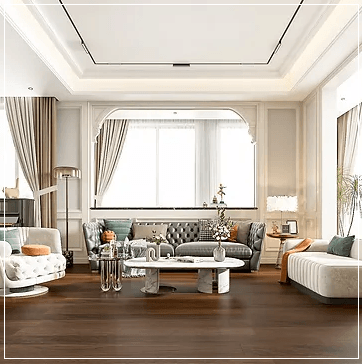 Beautiful room with Hudson dark oak engineered hardwood installed.