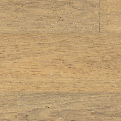 Close-up of Hushed Hue engineered hardwood flooring by Fuzion, featuring a wire-brushed oak texture, 6 1/2" x 3/4" plank. available at Advanced Flooring Waterloo.