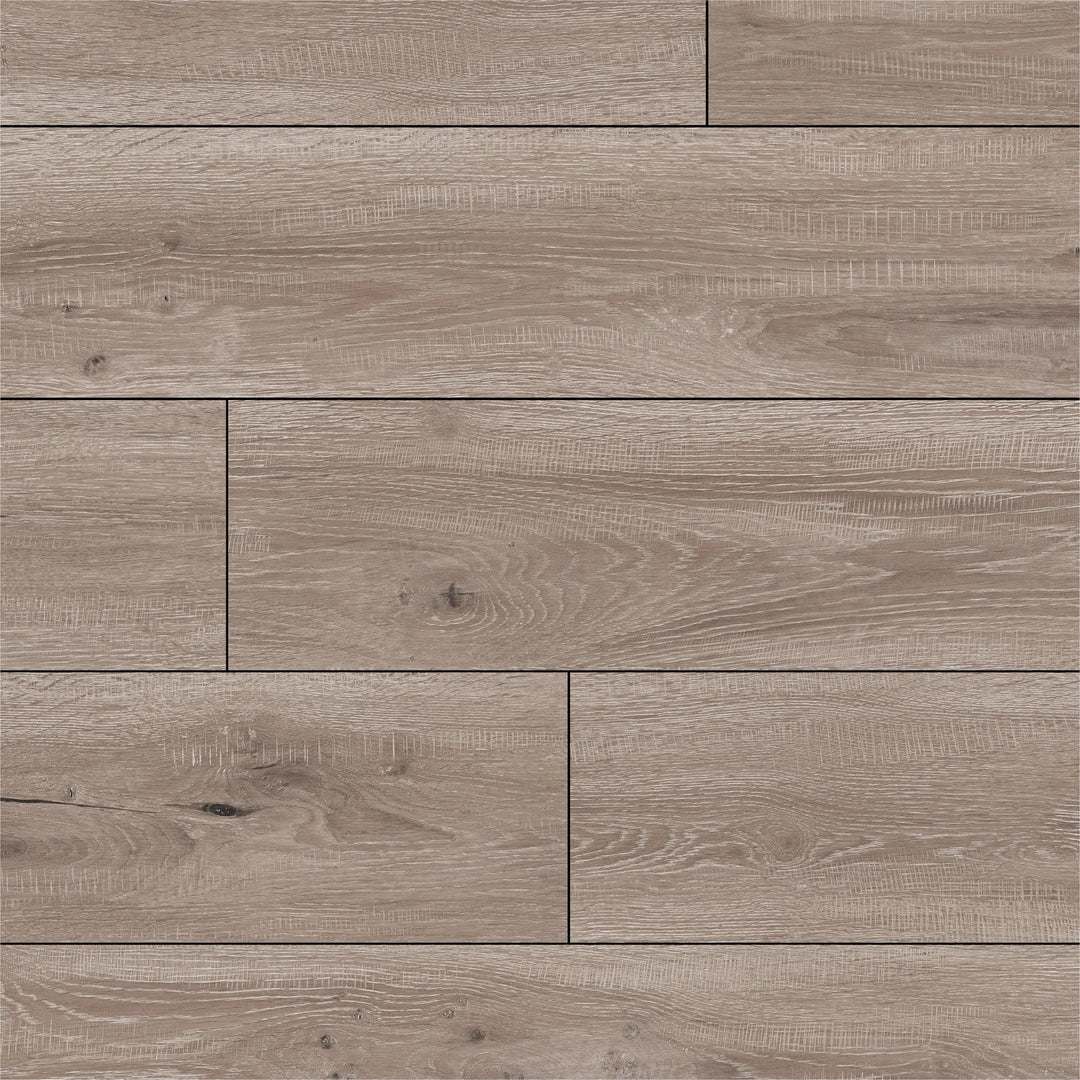Fuzion FuzGuard Waterproof Laminate Flooring Kurobe 12mm AC4 planks with 5G locking system, close-up texture detail.