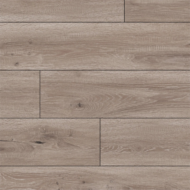 Fuzion FuzGuard Waterproof Laminate Flooring Kurobe 12mm AC4 planks with 5G locking system, close-up texture detail.