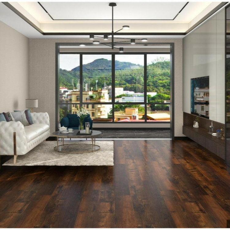 Modern living room with Leo Aquaplus Platinum vinyl flooring installed