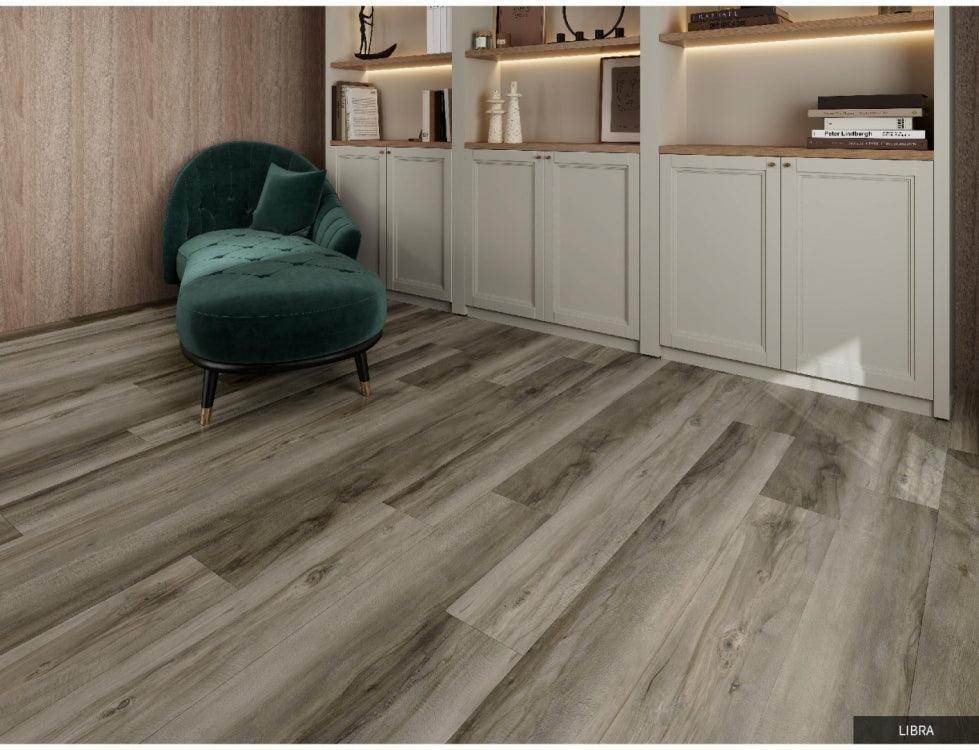 Living room with waterproof Libra Aquaplus Platinum vinyl flooring installed