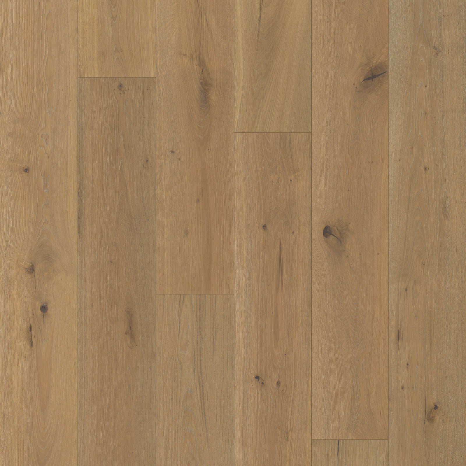 Close up of Lodge Pole by Fuzion TruNorth engineered hardwood flooring featuring wide planks and a durable 3mm top layer.