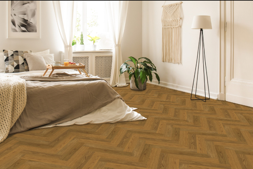 Lumin Essence engineered oak hardwood flooring installed in a modern room, featuring wide 4-3/4" x 3/4" planks, 3mm veneer layer, and natural wire-brushed finish. Canada-wide delivery available. 