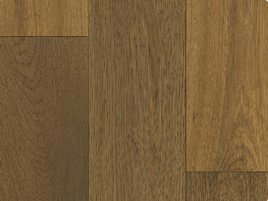 Close-up of Fusion Marshland Taupe 6" engineered oak hardwood flooring from Outer Banks Elite collection, 3mm veneer layer, and Light wire-brushed texture. Available at Advanced Flooring Waterloo. 