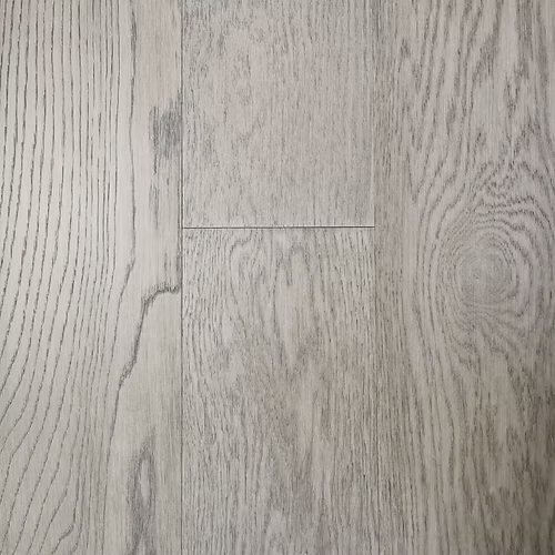 Close-up of METAL GRAY AR1311 - Green Touch 7"*3/4" American Oak engineered hardwood flooring sample. Available at Advanced Flooring Waterloo. 