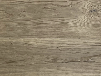 Modern Demask engineered hardwood flooring by Fuzion showing wire brushed oak texture, 4mm veneer layer, and wide plank detail, available at Advanced Flooring Waterloo.