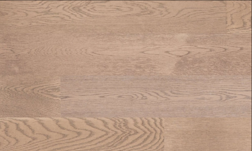 Close-up of Fusion Morchello engineered oak hardwood flooring from Bistro collection showing wire-brushed texture, T&G joint, 5" wide plank detail. Available at Advanced Flooring Waterloo. 