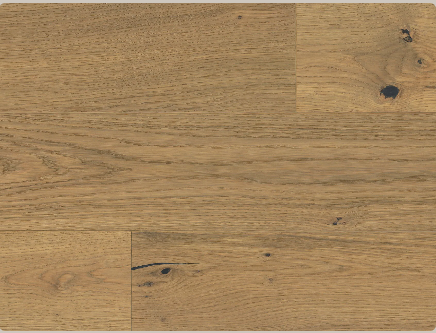Close-up of Ocean Bluff engineered oak hardwood flooring by Fuzion’s Coastline Collection, featuring a wire-brushed texture, 7 1/2" x 1/2" plank. Available at Advanced Flooring Waterloo.