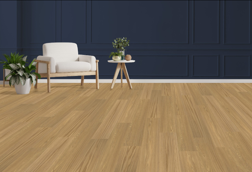 Opulent Oak engineered oak hardwood flooring installed in a modern room, featuring wide 7.5" x 3/4" planks, 3mm veneer layer. Canada-wide delivery available. 