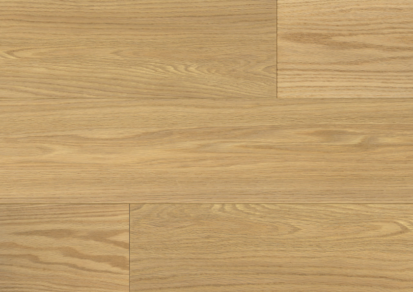 Close-up of Fusion Opulent Oak 7.5" engineered oak hardwood flooring from Velvet Grove collection showing strong 3mm veneer layer, T&G joint, and 3/4" thick plank. Available at Advanced Flooring Waterloo. 