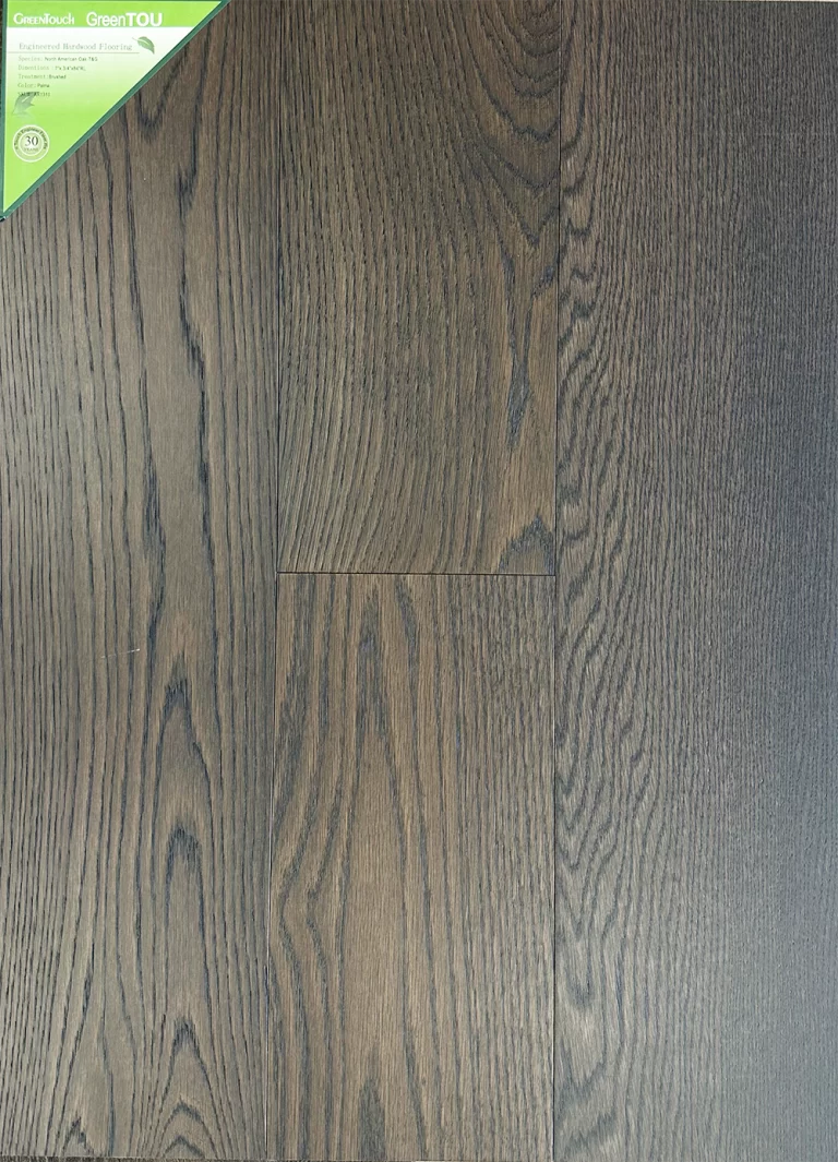 Close-up of PALMA AR1310 - Green Touch 7"*3/4" American Oak engineered hardwood flooring sample. Available at Advanced Flooring Waterloo. 