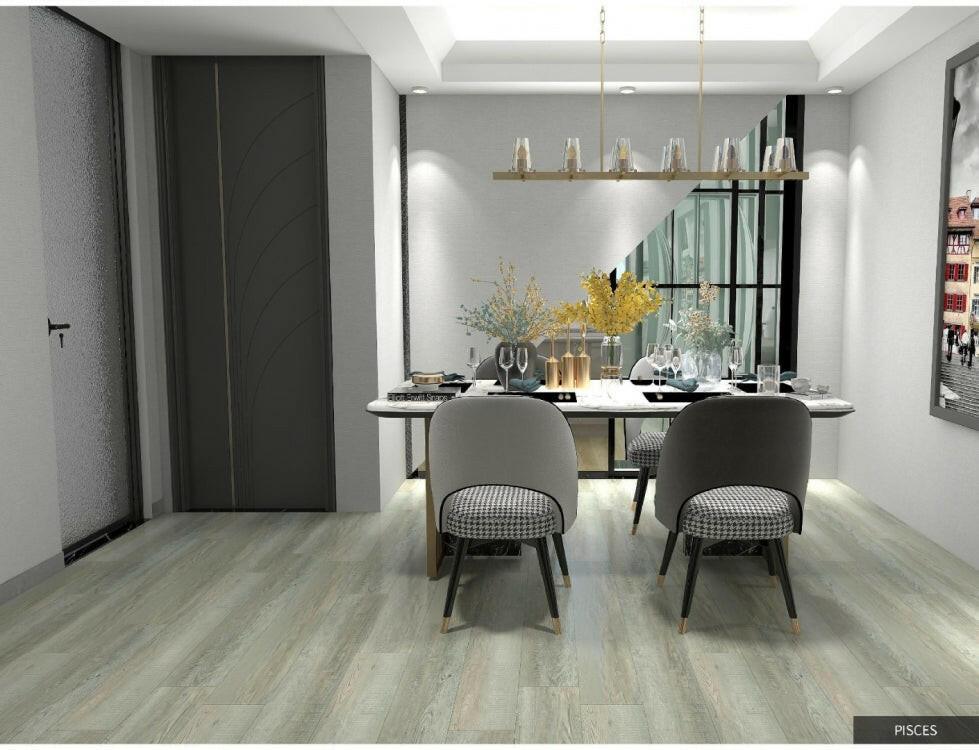 Kitchen with Pisces Aquaplus Platinum waterproof vinyl flooring installed.