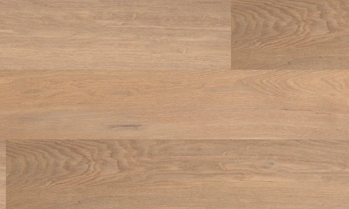 Close-up of Rhapsody engineered oak hardwood flooring by Fuzion, featuring a wire-brushed texture, 7 1/2" x 9/16" plank. Available at Advanced Flooring Waterloo.
