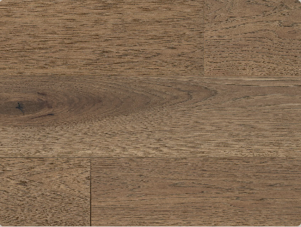 Scribe engineered hardwood flooring by Fuzion showing wire brushed hickory texture, 3mm veneer layer, and wide plank detail, available at Advanced Flooring Waterloo.