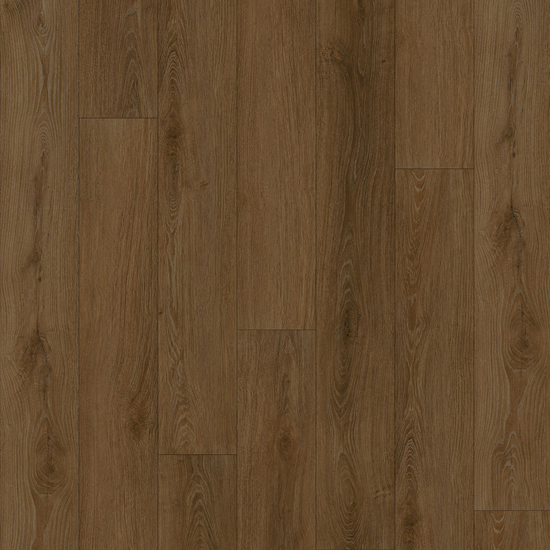 Close-up of a wooden floor with a warm brown color.