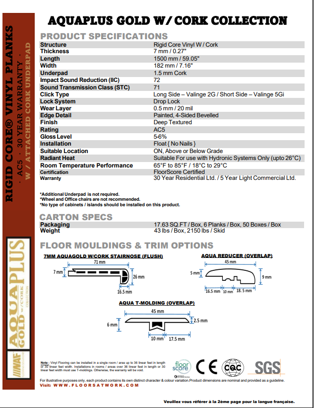 SIBERIA - AQUAPLUS Gold 7mm SPC Vinyl Flooring With Cork Underlay