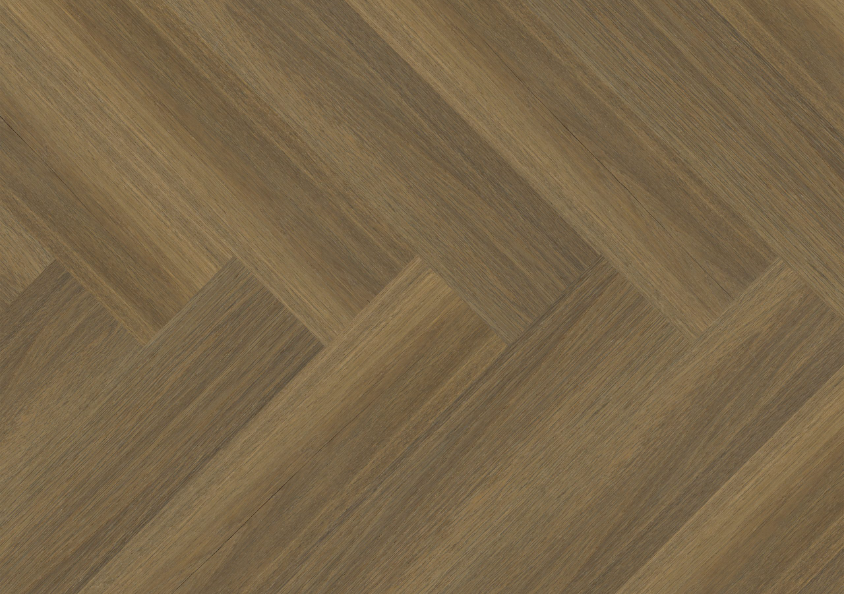 Close-up of Fusion Silkwood Charm engineered oak hardwood flooring from Velvet Grove Herringbone collection showing wire-brushed texture, T&G joint, 4-3/4" wide plank detail. Available at Advanced Flooring Waterloo. 