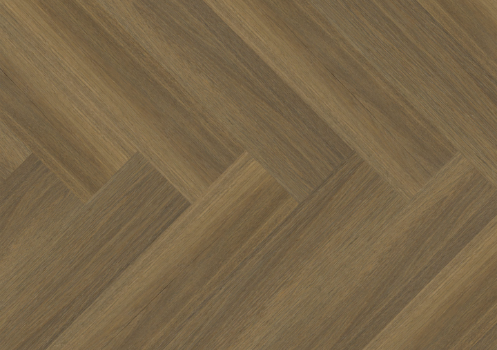 Close-up of Fusion Silkwood Charm engineered oak hardwood flooring from Velvet Grove Herringbone collection showing wire-brushed texture, T&G joint, 4-3/4" wide plank detail. Available at Advanced Flooring Waterloo. 