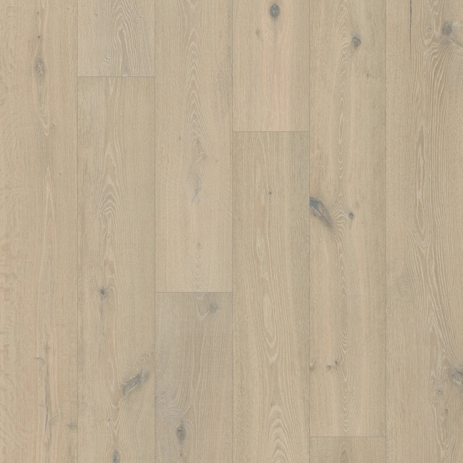 Close-up of a Snowfall Glow by Fuzion TruNorth is engineered hardwood flooring featuring wide planks and a durable 3mm top layer.