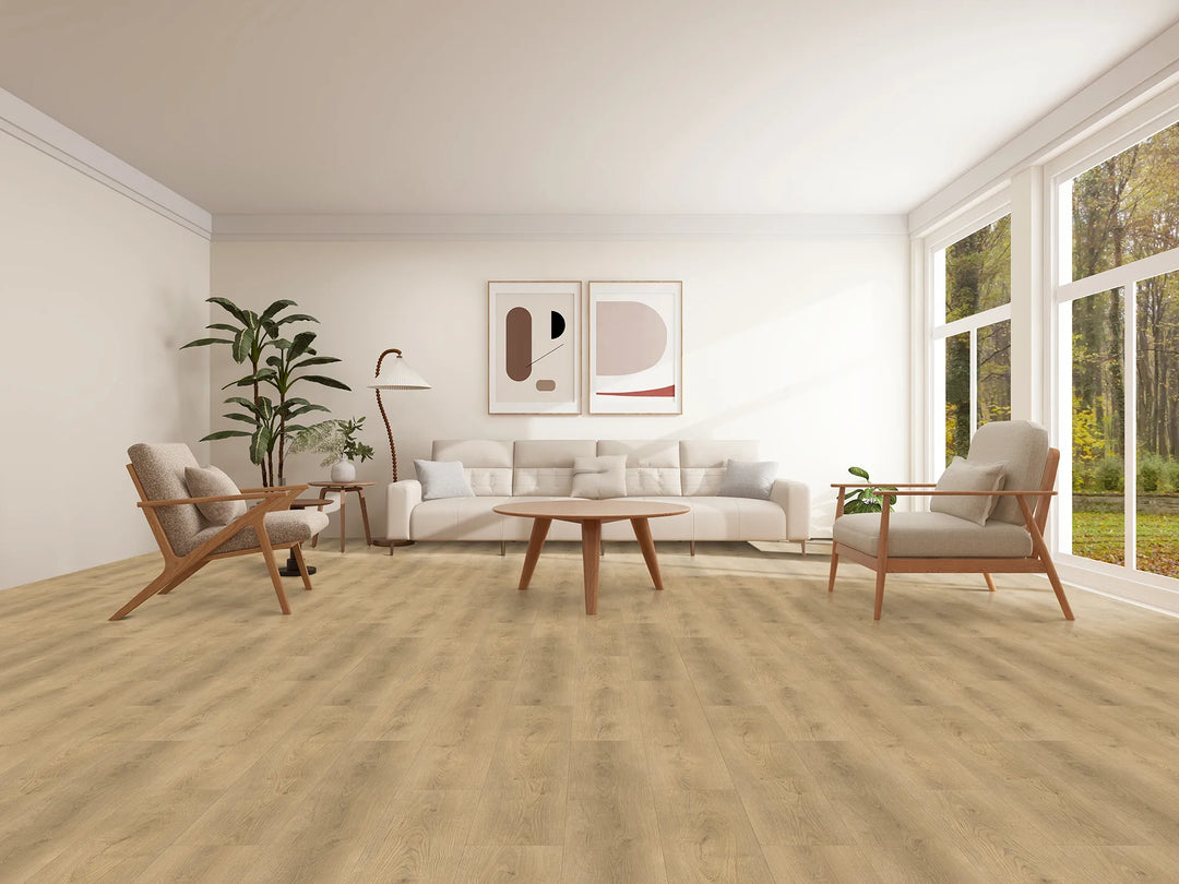 Canadian Standard Evion 9 SORA EV411015 installed in a modern living room showcasing realistic grain. Available at Advanced Flooring.