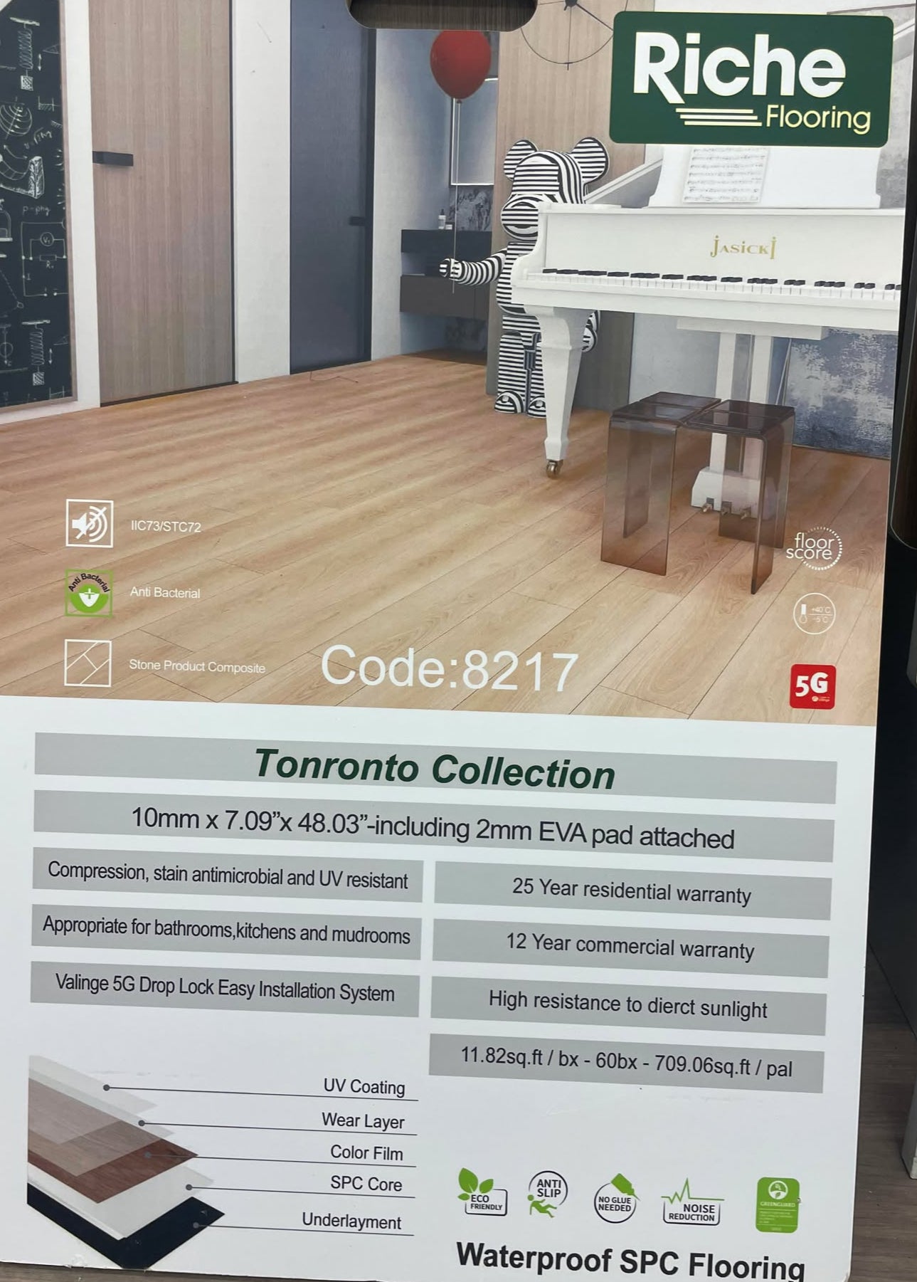 Close-up showing the texture and color of Toronto - Riche 10mm vinyl flooring.