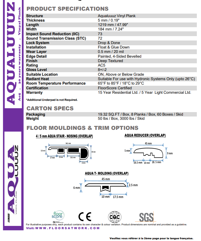 PRAGUE - AQUALUUUZ Dryback Commercial / Looselay Vinyl 5mm