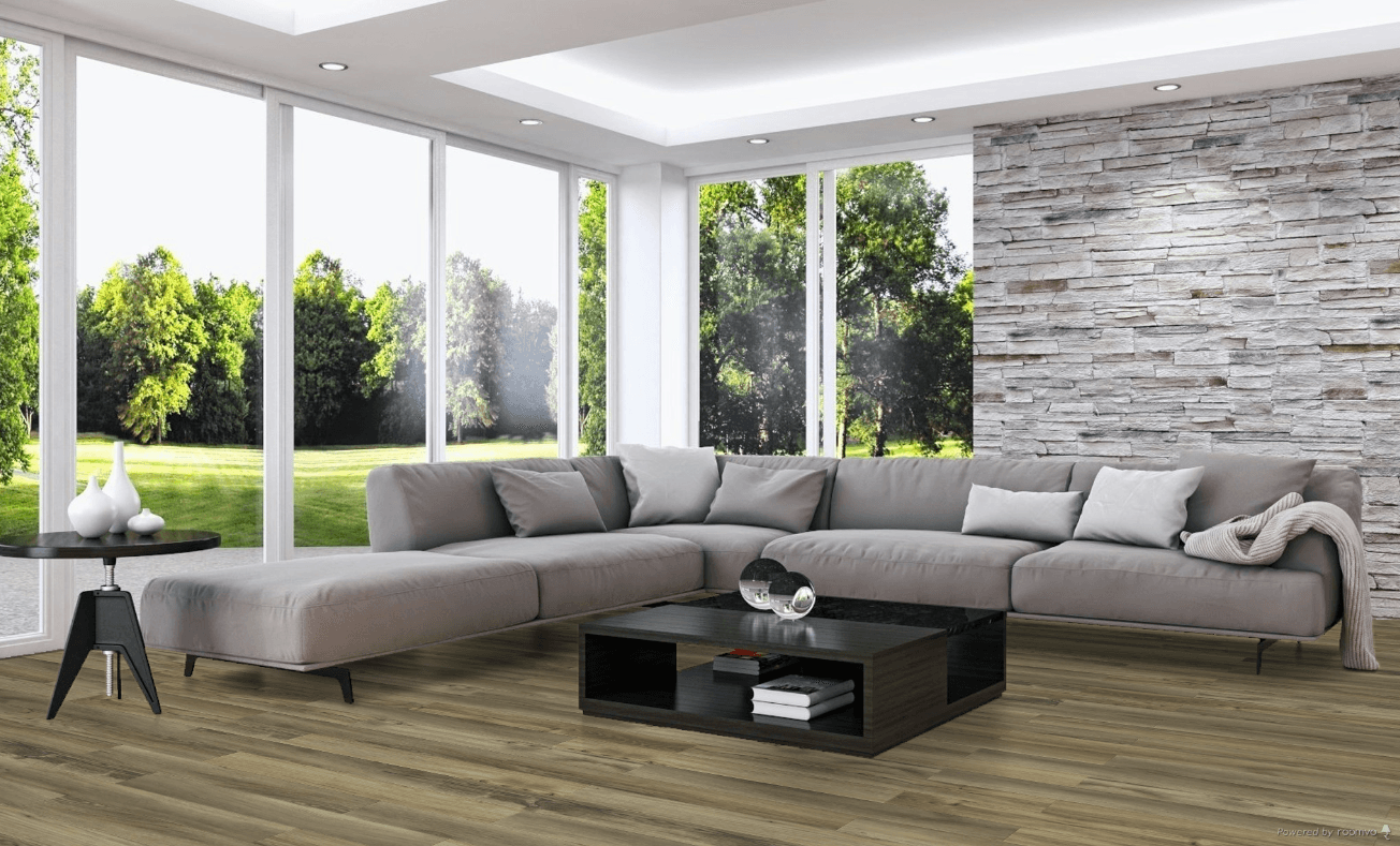 A modern living room which displays the beautiful look of Stonington Toucan 8mm vinyl flooring.