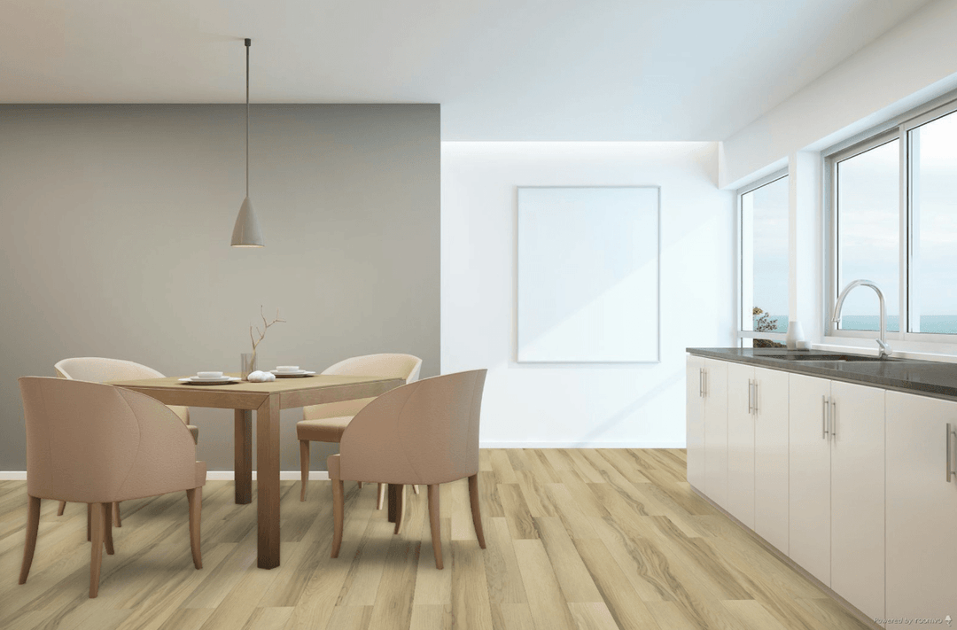 A modern kitchen which displays the beautiful look of Lubec Toucan 8mm vinyl flooring.