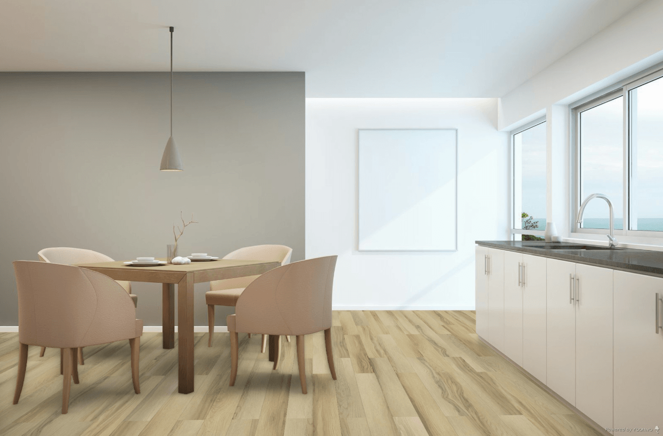 A modern kitchen which displays the beautiful look of Lubec Toucan 8mm vinyl flooring.