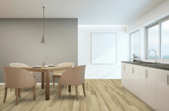 A modern kitchen which displays the beautiful look of Lubec Toucan 8mm vinyl flooring.