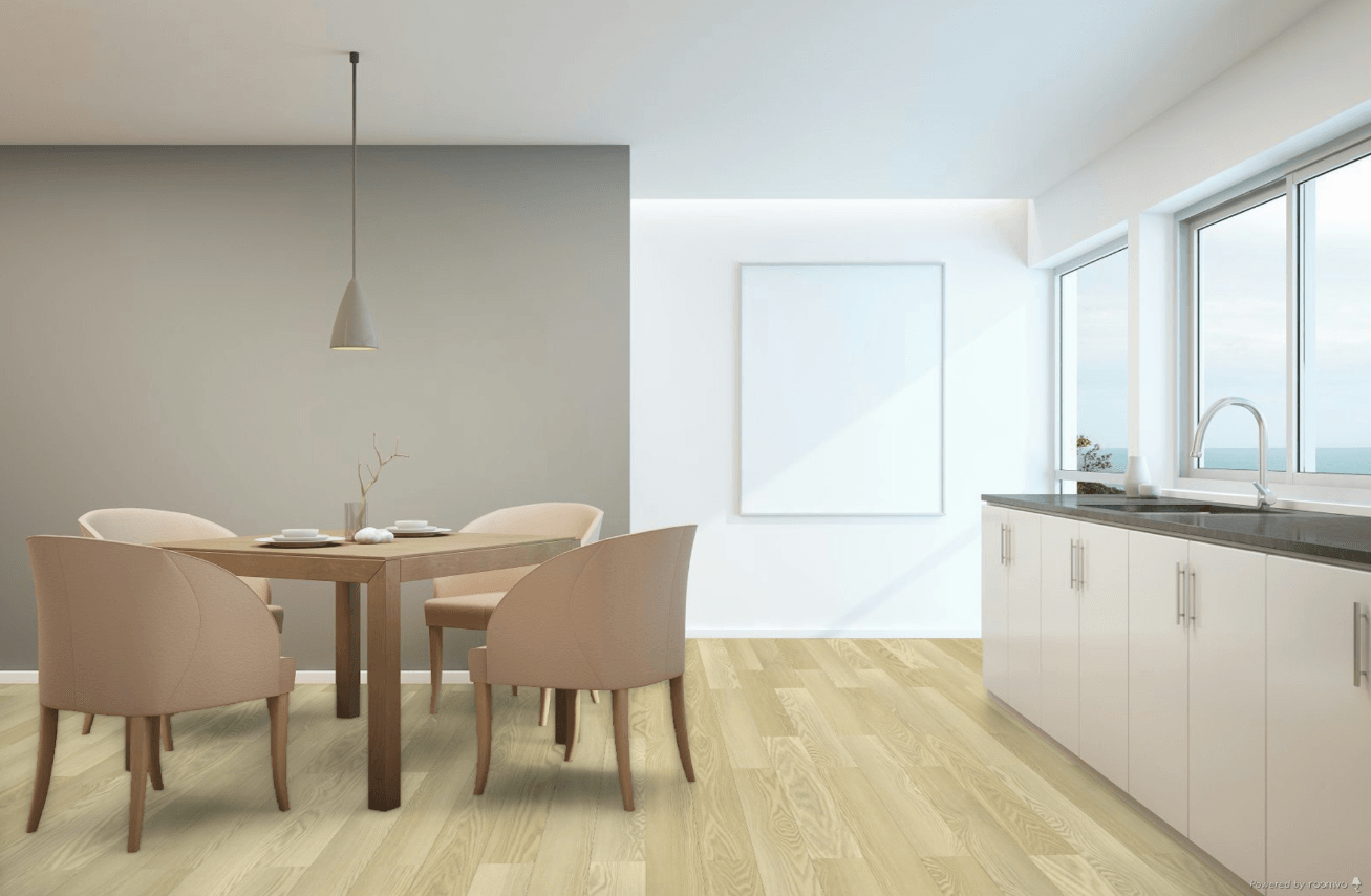 A modern kitchen which displays the beautiful look of Toucan 8mm vinyl flooring.