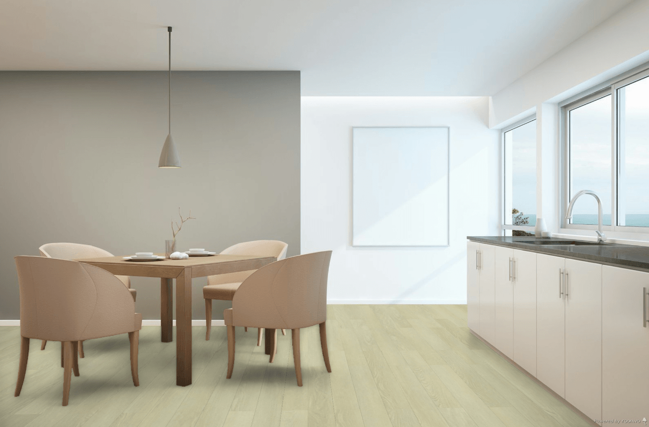 A modern kitchen which displays the beautiful look of Toucan 8mm vinyl flooring.