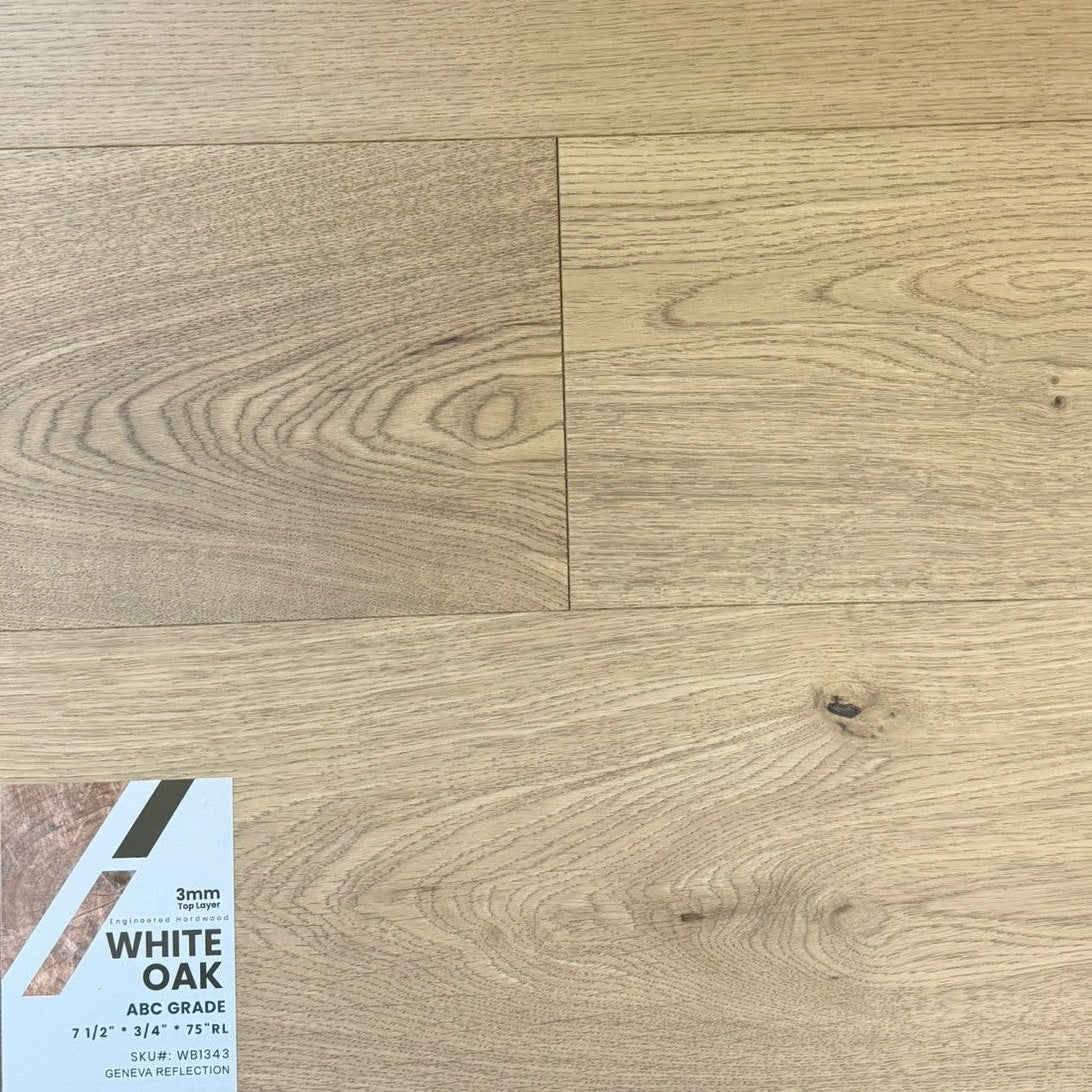 Close-up of GENEVA REFLECTION WB1343 - Purity Collection by Green Touch, 3mm top layer engineered hardwood flooring sample. Available at Advanced Flooring Waterloo. 