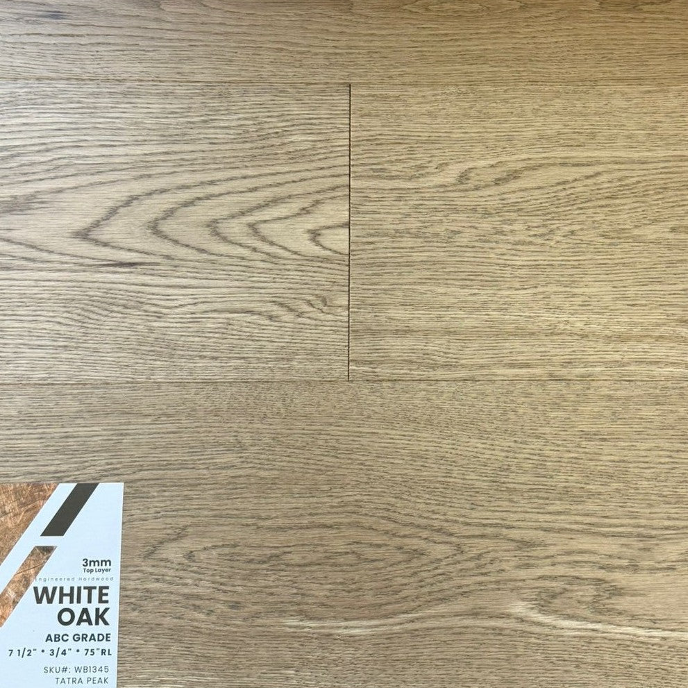 Close-up of TATRA PEAK WB1345 - Purity Collection by Green Touch, 3mm top layer engineered hardwood flooring sample. Available at Advanced Flooring Waterloo. 