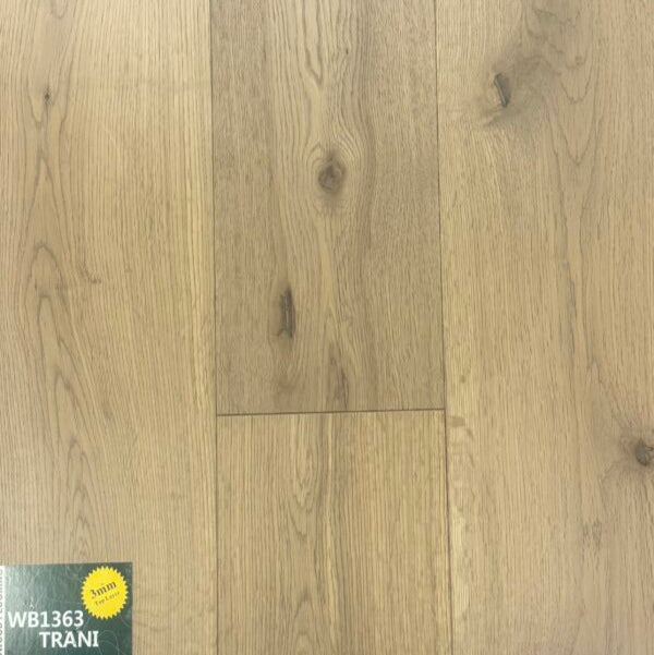 Close-up of TRANI WB1363 - Elegance Collection by Green Touch, 3mm top layer engineered hardwood flooring sample. Available at Advanced Flooring Waterlo