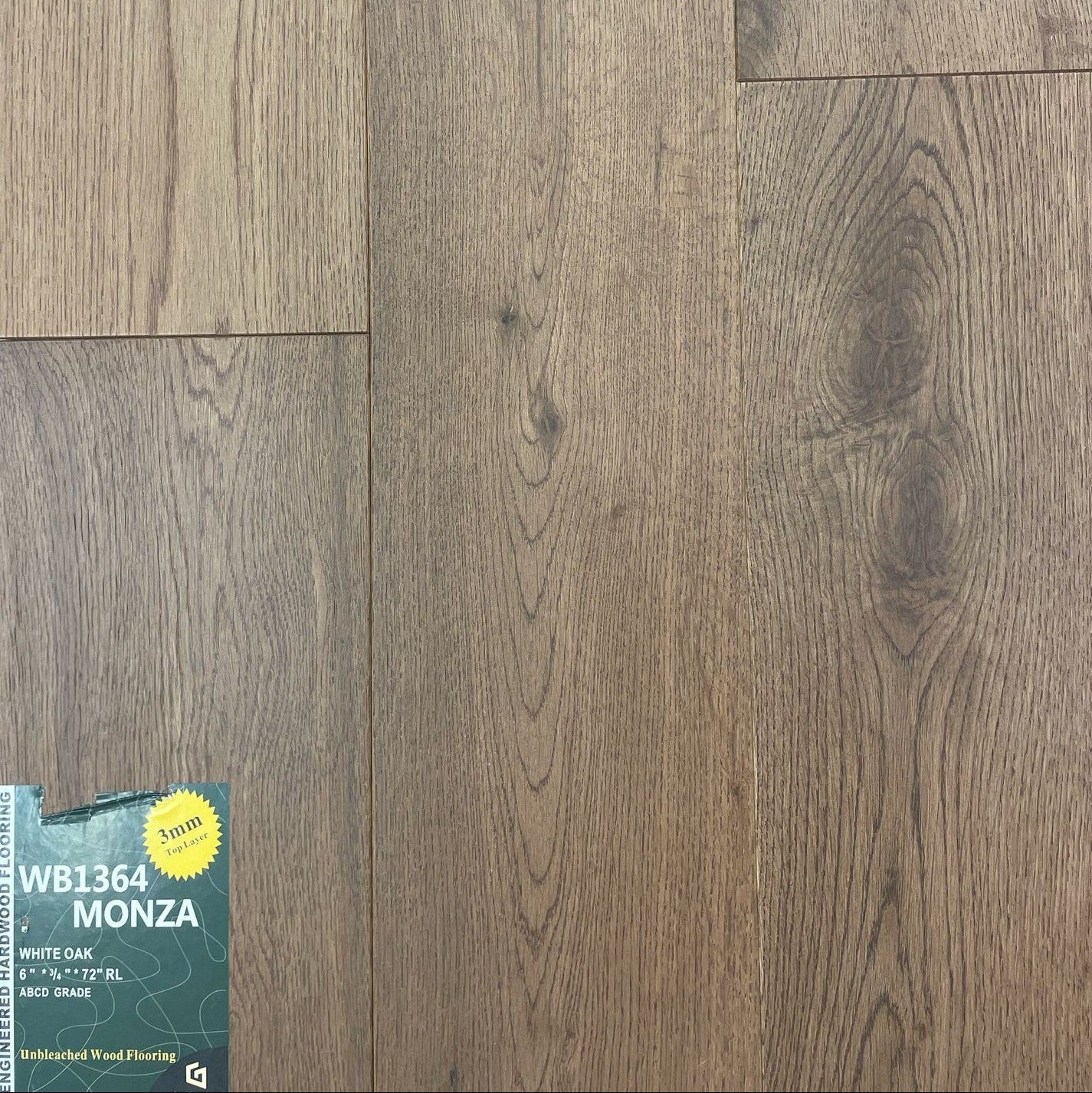 Close-up of MONZA WB1364 - Elegance Collection by Green Touch, 3mm top layer engineered hardwood flooring sample. Available at Advanced Flooring Waterloo. 