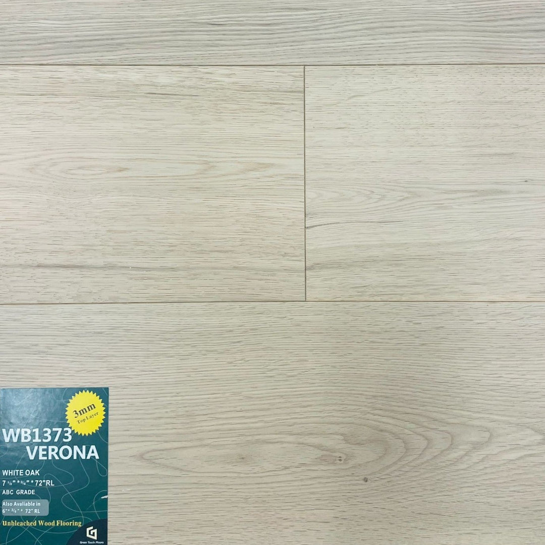 Close-up of VERONA WB1373 - Elegance Collection by Green Touch, 3mm top layer engineered hardwood flooring sample. Available at Advanced Flooring Waterloo. 