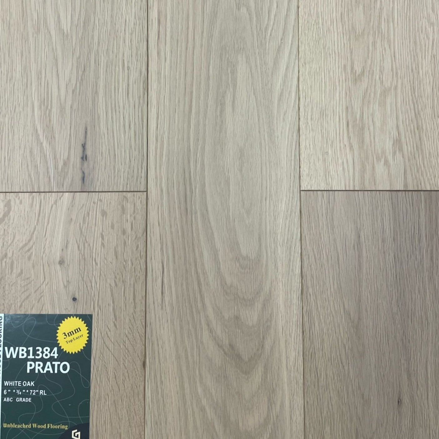 Close-up of PRATO WB1384 - Elegance Collection by Green Touch, 3mm top layer engineered hardwood flooring sample. Available at Advanced Flooring Waterloo. 