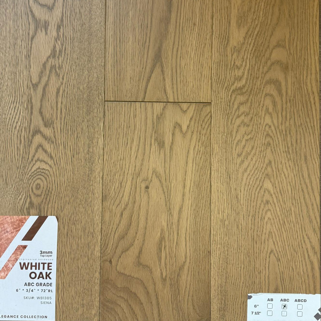 Close-up of SIENA WB1385 - Elegance Collection by Green Touch, 3mm top layer engineered hardwood flooring sample. Available at Advanced Flooring Waterloo. 