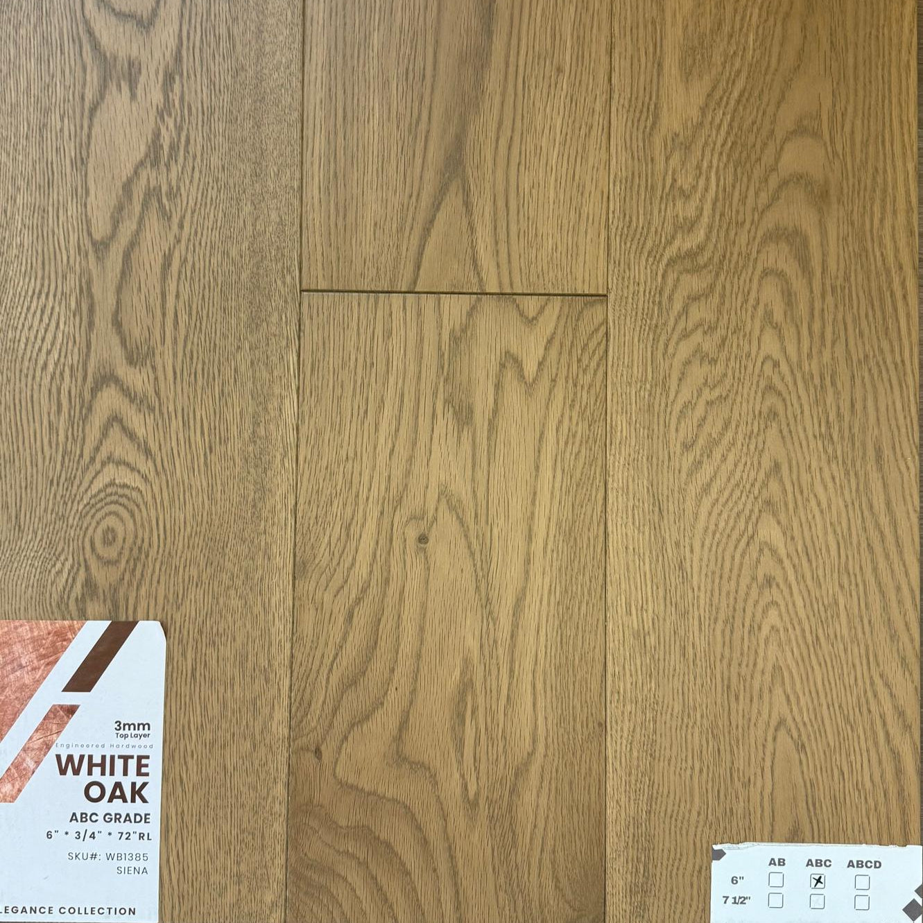 Close-up of SIENA WB1385 - Elegance Collection by Green Touch, 3mm top layer engineered hardwood flooring sample. Available at Advanced Flooring Waterloo. 