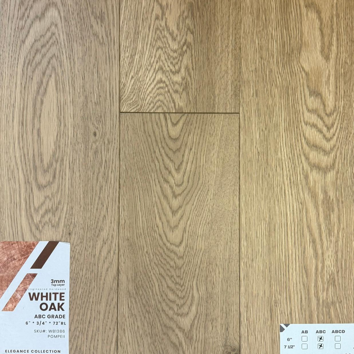 Close-up of POMPEII WB1386 - Elegance Collection by Green Touch, 3mm top layer engineered hardwood flooring sample. Available at Advanced Flooring Waterloo. 